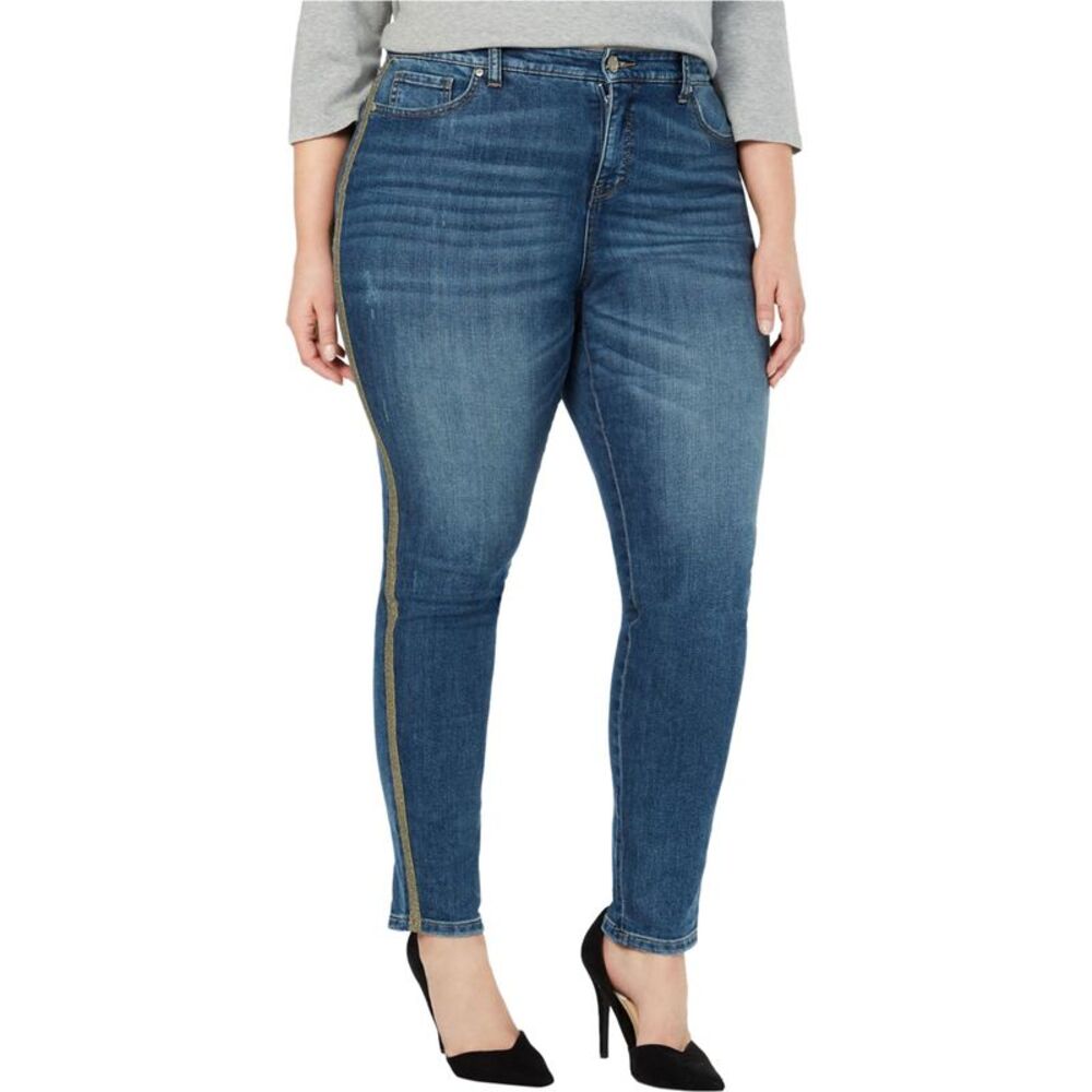 Style & Co. Womens Plus Size Metallic Side-Stripe Tapered Skinny Jeans, NWT